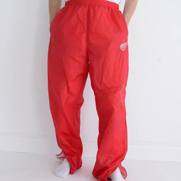 VTG  80S NHL Detroit Red Wings Cotton Lined String Waist Nylon Track Slush Pants - Picture 1 of 9